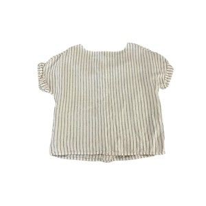 Rachel Zoe Size XS Short Sleeve Gray/white Striped Linen Button Down Back